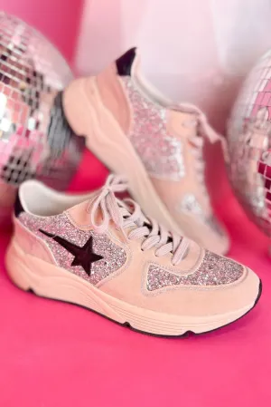 Beige Sparkle Star Detail Platform Sneakers