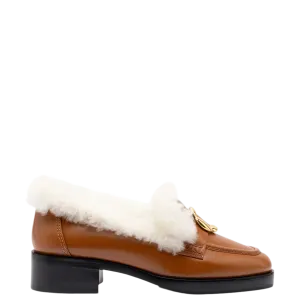 Bobbie Loafer In Caramel Leather and Natural Shearling by Larroudé