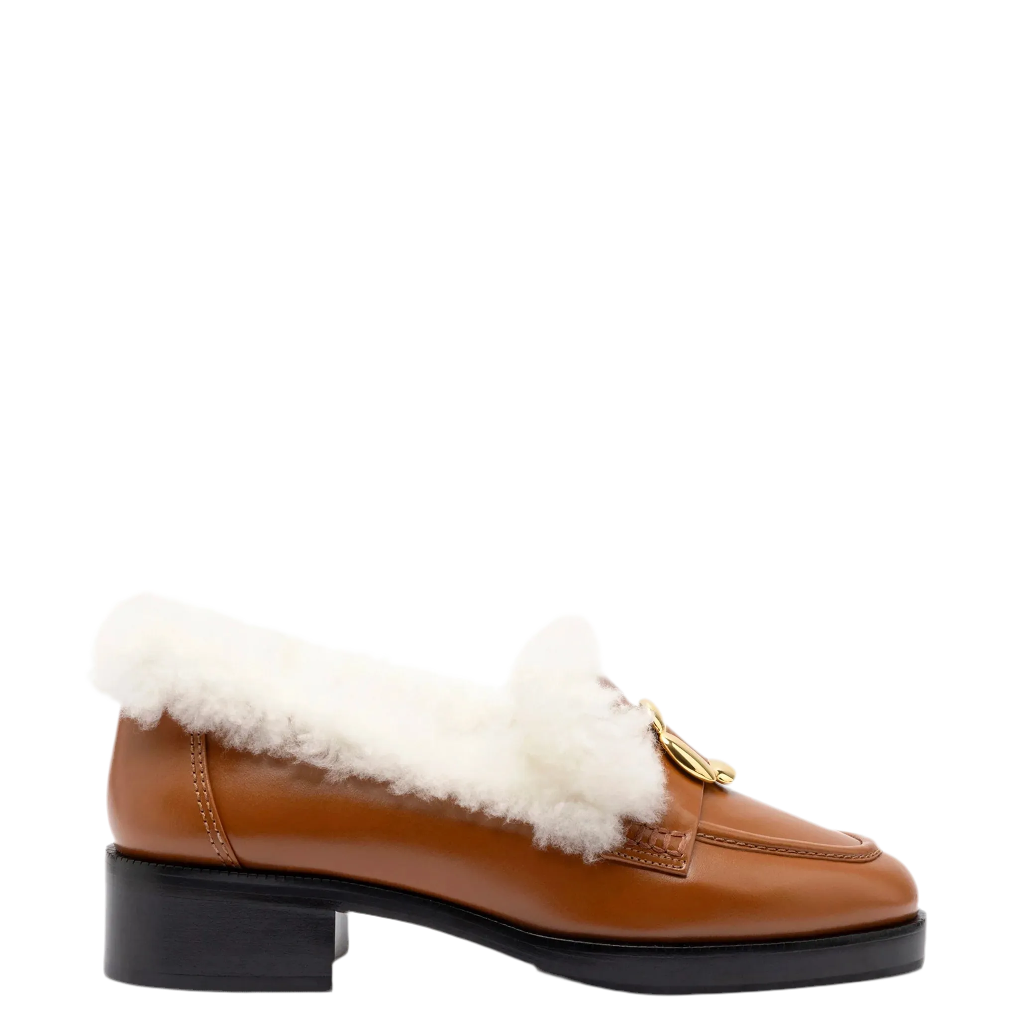 Bobbie Loafer In Caramel Leather and Natural Shearling by Larroudé