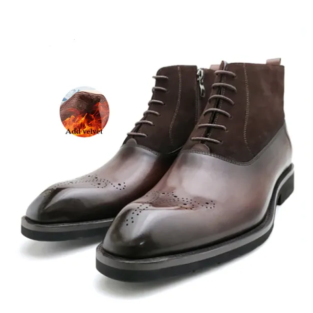 Brogue Style Genuine Leather Winter Boots