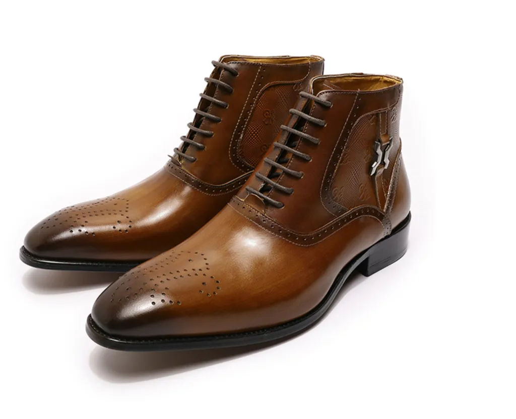Brogue Style Genuine Leather Winter Boots