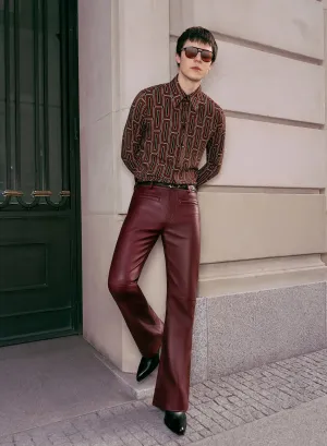 Burgundy Leather Flared Trousers