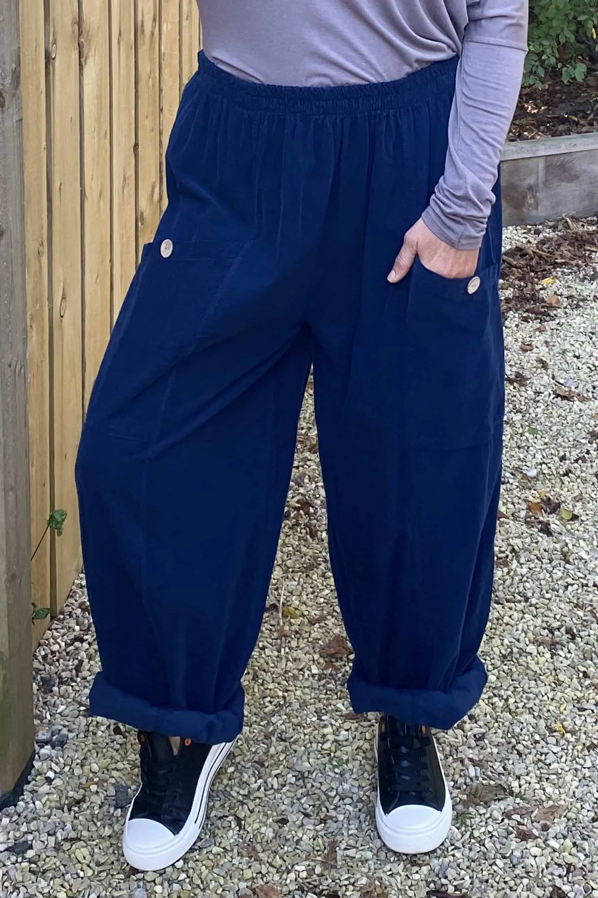 Clarisse Button Pocket Cord Trousers Navy