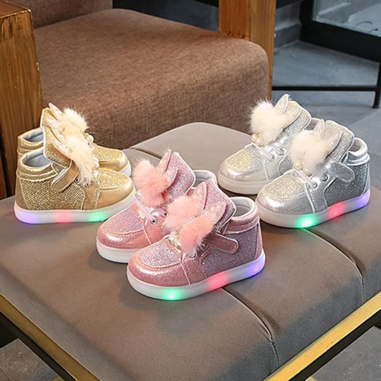 Colorful LED Light-Up Cartoon Shoes for Kids with Diamond Accents
