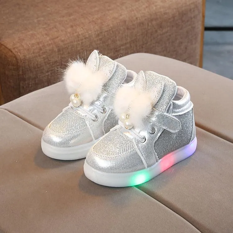Colorful LED Light-Up Cartoon Shoes for Kids with Diamond Accents