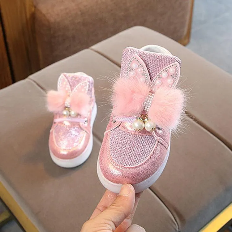 Colorful LED Light-Up Cartoon Shoes for Kids with Diamond Accents