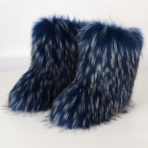 Dark Blue Grey Bear Fuzzy Boots