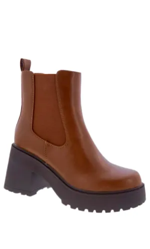 DECLAN Brown Vegan Leather Lug Sole Chunky Heel Bootie Boot Shoe