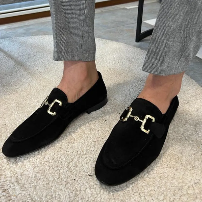 Faux Suede Metal Appliques Loafers Shoes