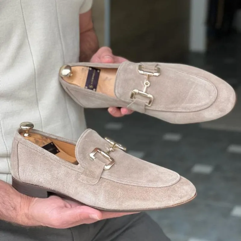 Faux Suede Metal Appliques Loafers Shoes