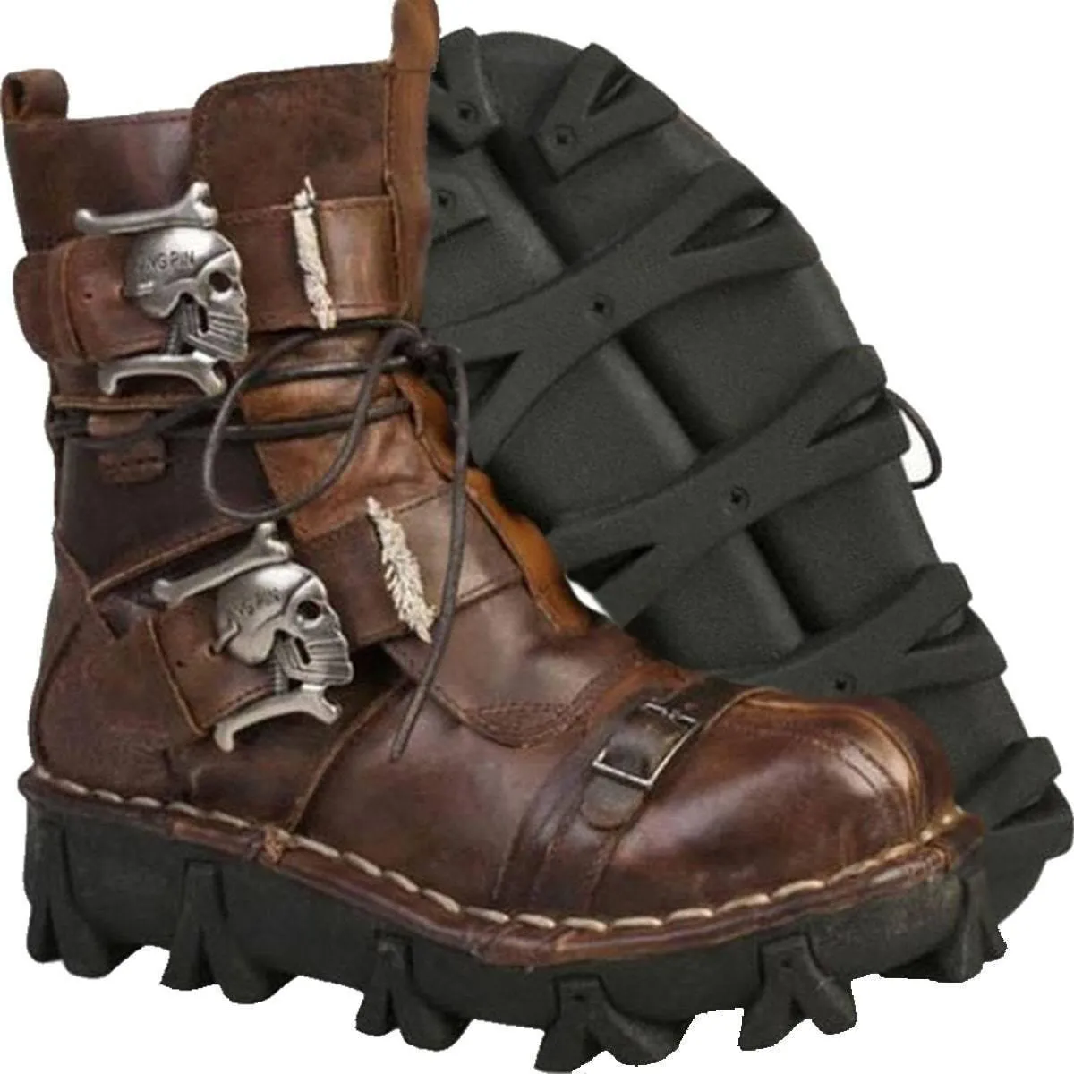 Handmade Leather Skull Boots