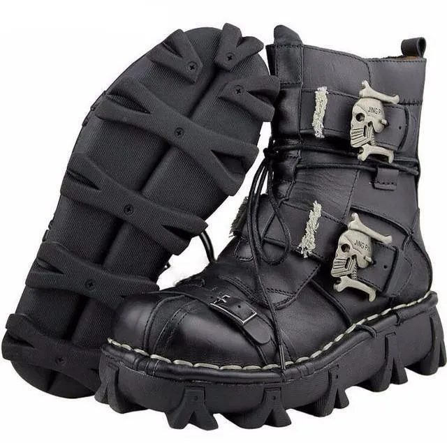 Handmade Leather Skull Boots