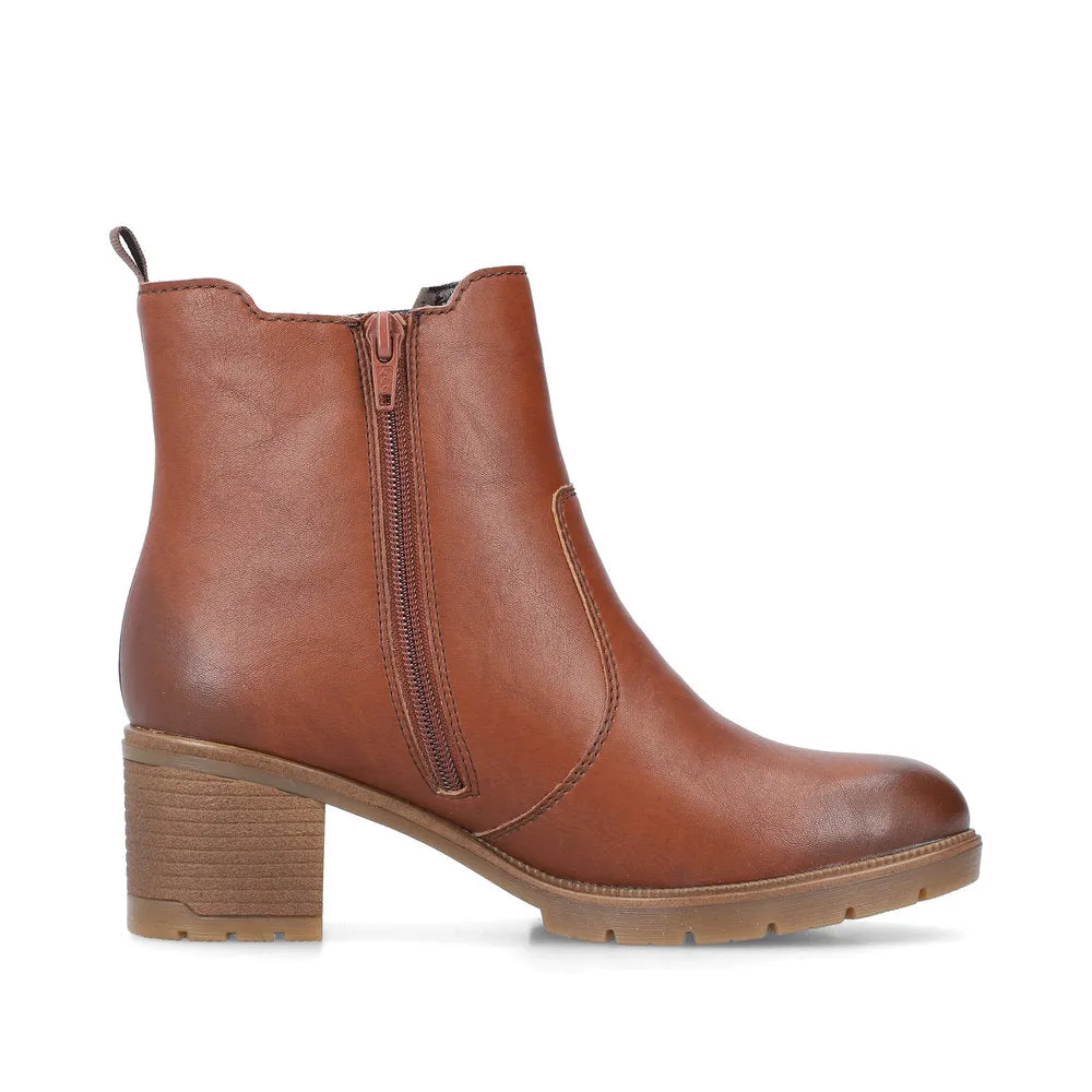 Ladies Rieker Ankle Boots Brown Leather Medium Heel Gusset 77550-22