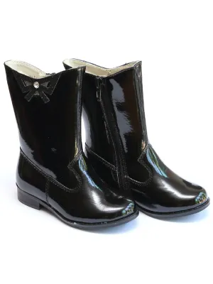 Lamour Girls Black Glitter Bow Applique Fashion Boots 11-4 Kids