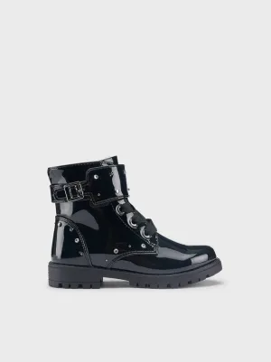 Mayoral Mini Patent Leather Biker Bootie Black_46311-30