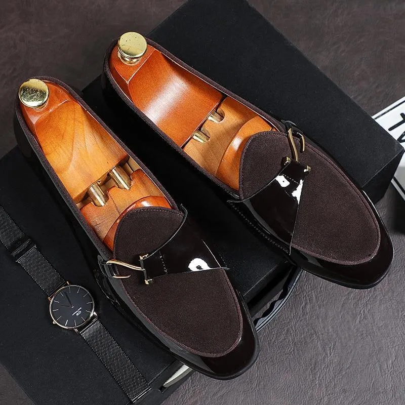 Men's Patent Leather Loafters W/ Metal Hook Details