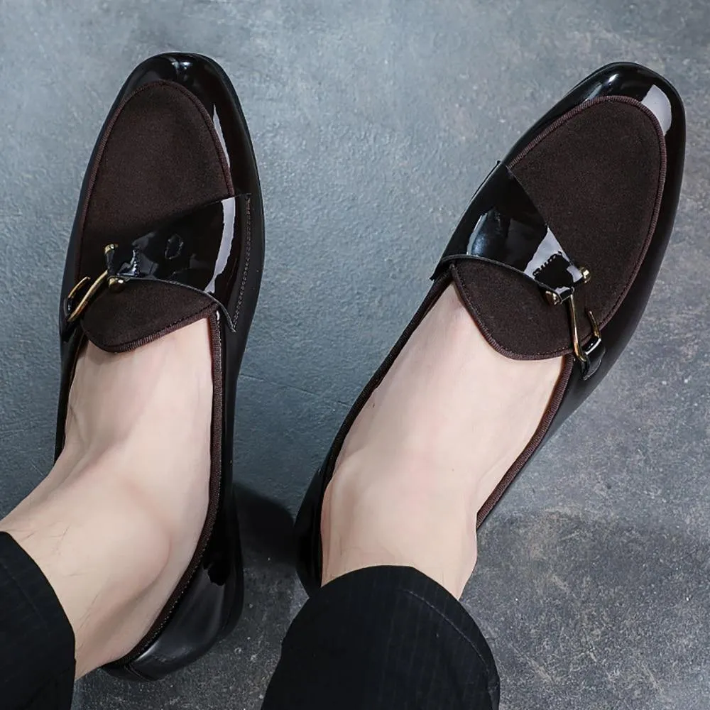 Men's Patent Leather Loafters W/ Metal Hook Details