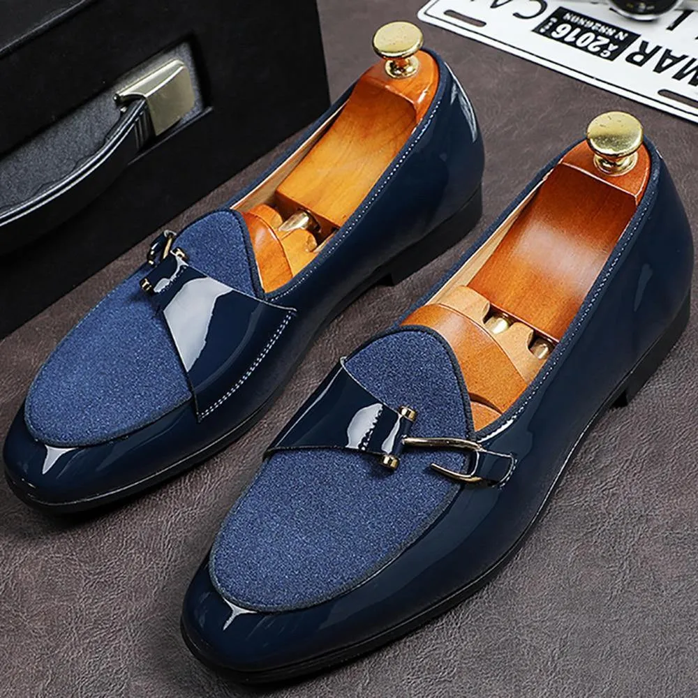 Men's Patent Leather Loafters W/ Metal Hook Details