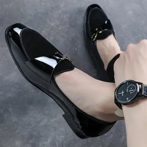 Men's Patent Leather Loafters W/ Metal Hook Details