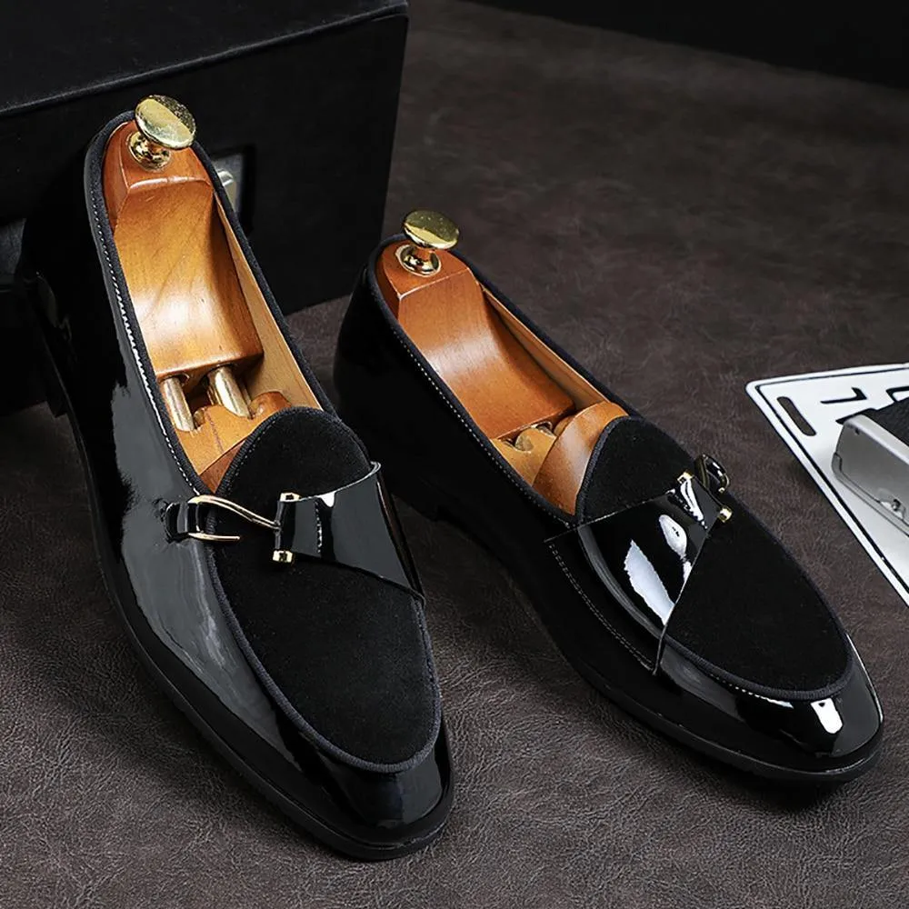 Men's Patent Leather Loafters W/ Metal Hook Details
