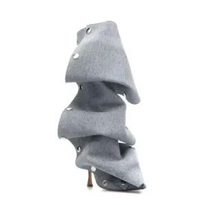 Punk Style Knee Length Pleated Rivet Western Cowboy Boots