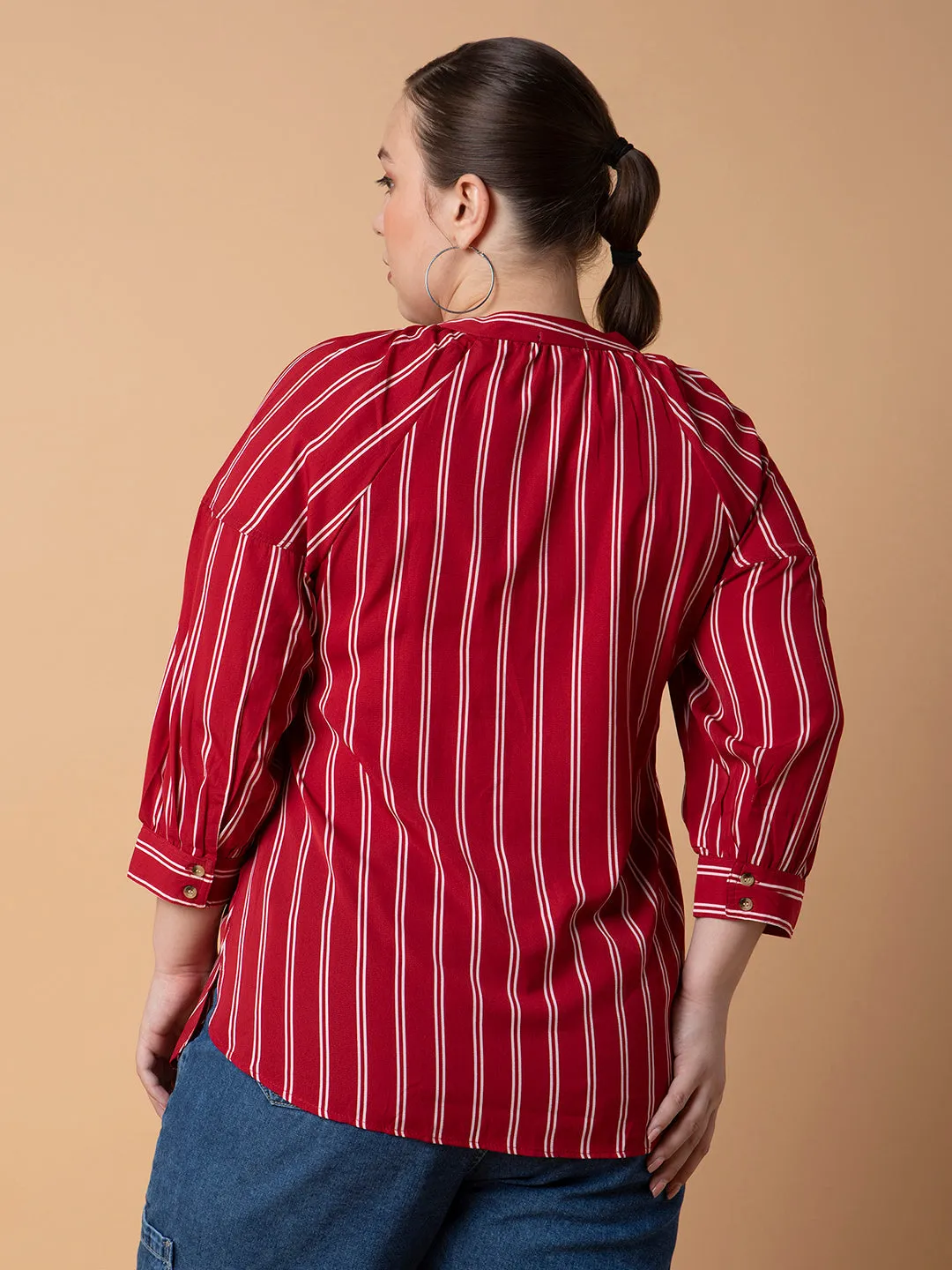 Women Striped Red Top